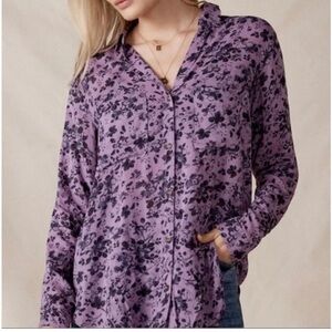 PILCRO Anthropologie Romy Button Down Purple Floral Size XLP